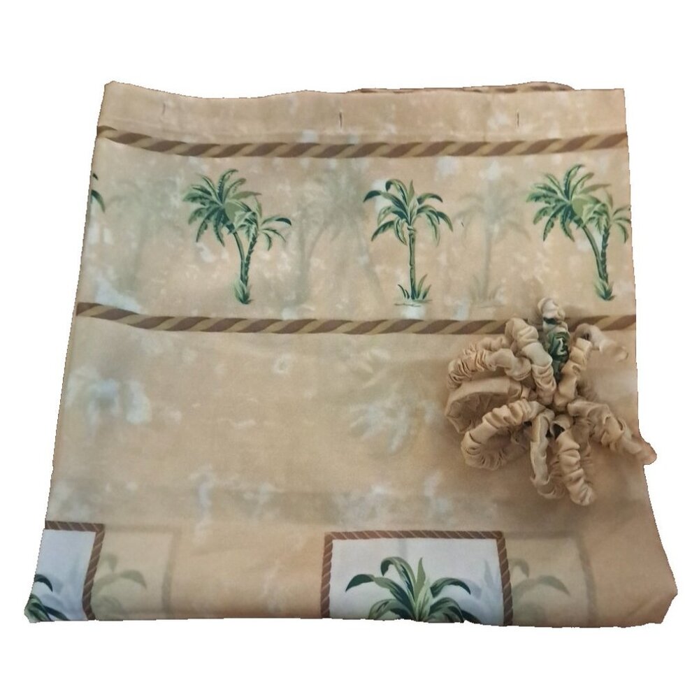Palm Tree Fabric Shower Curtain W Fabric & Plastic Rings Beige Tropical Beach